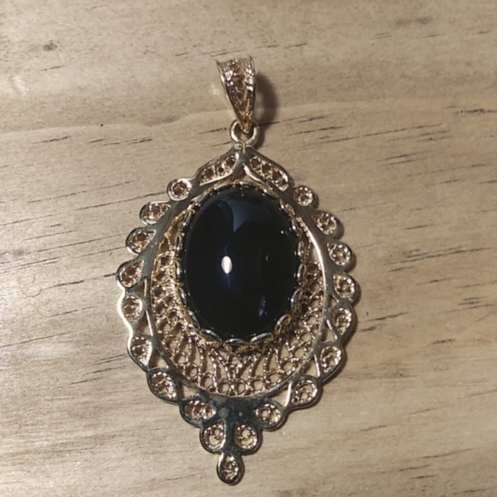 925 pendant, Turkey, marked 925 turkey filigree black onyx pendant